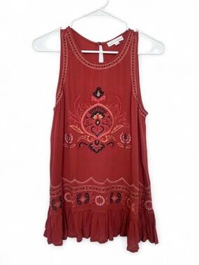 Coco + Jaimeson Paisley Embroidered Sleeveless Swing Tank Small Flowy Boho Layer